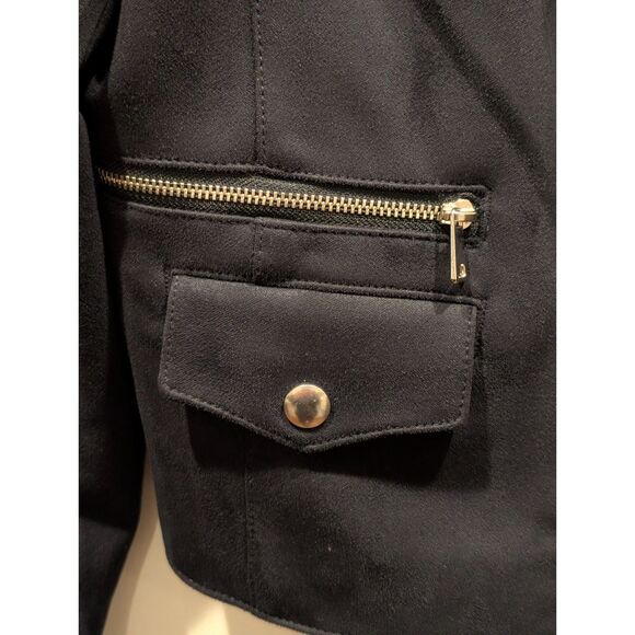 Banana Republic Navy Vegan Suede Biker Jacket with Gold Accent Zippers Large - Picture 8 of 9